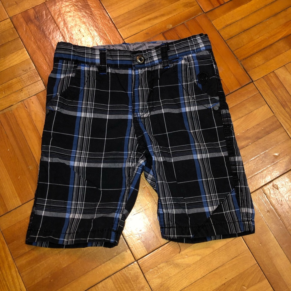 Noize Kids Black and Blue Plaid Shorts